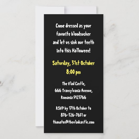 Uitnodiging van de Vampire Party Halloween (Achterkant)