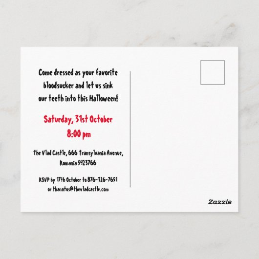 Uitnodiging van de Vampire Party Halloween (Achterkant)
