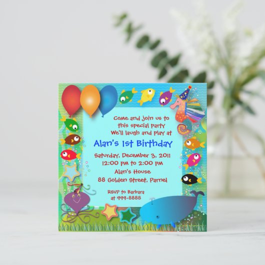 Uitnodiging van de verjaardag: 002 C in de Zee (Staand voorkant)