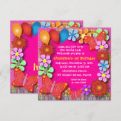 Uitnodiging van de verjaardag: 003B Butterflies en (Voorkant / Achterkant)