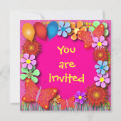 Uitnodiging van de verjaardag: 003B Butterflies en (Achterkant)