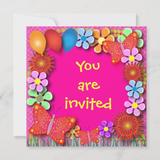 Uitnodiging van de verjaardag: 003B Butterflies en (Achterkant)