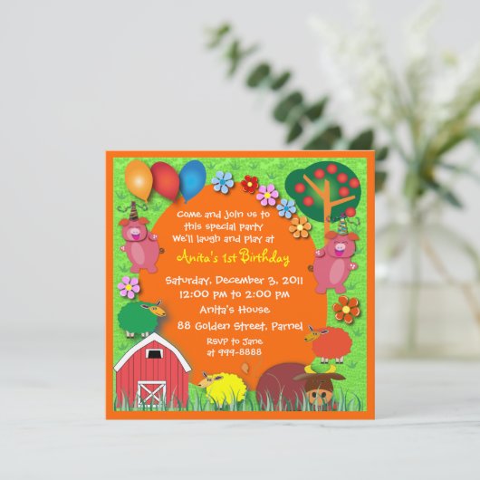 Uitnodiging van de verjaardag: 004 Boerderij (Staand voorkant)