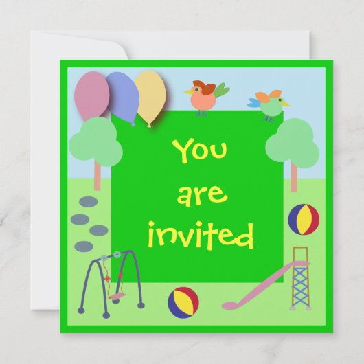 Uitnodiging van de verjaardag: 006 Speelplaats (Achterkant)