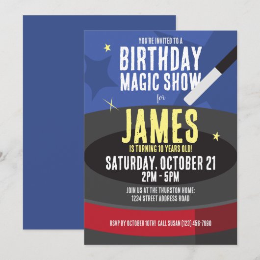 Uitnodiging van de verjaardag van de magiër - Hoog (Voorkant / Achterkant)