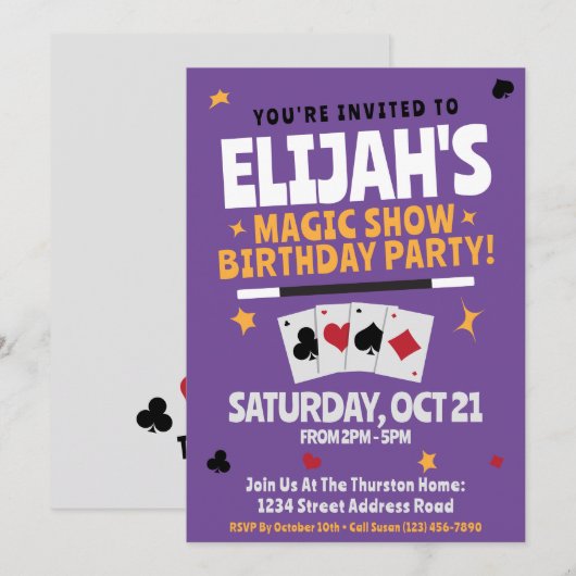 Uitnodiging van de verjaardag van de magiër - Wand (Voorkant / Achterkant)