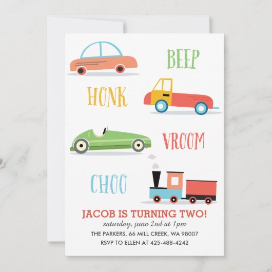 Uitnodiging van de verjaardagspartij van Beep Honk (Voorkant)