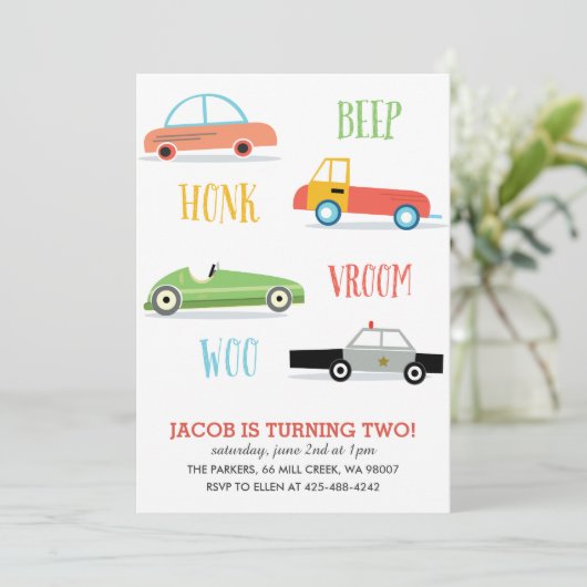 Uitnodiging van de verjaardagspartij van Beep Honk (Staand voorkant)