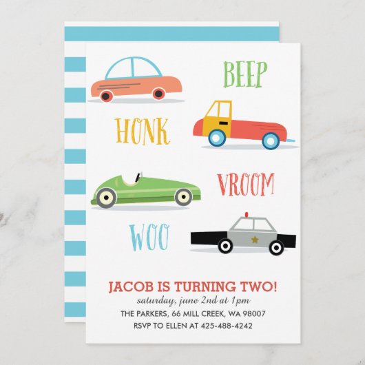 Uitnodiging van de verjaardagspartij van Beep Honk (Voorkant / Achterkant)