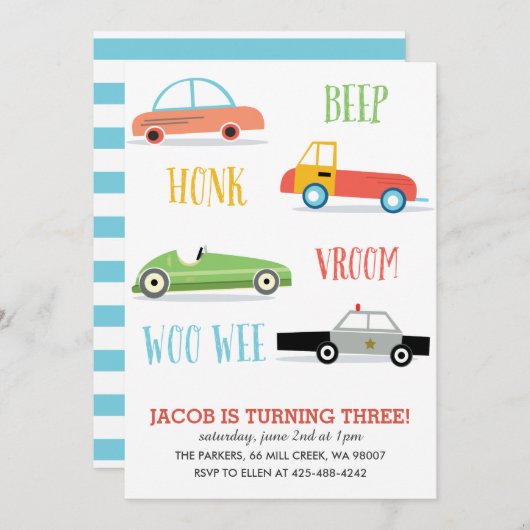 Uitnodiging van de verjaardagspartij van Beep Honk (Voorkant / Achterkant)