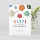 Uitnodiging van de vijfde Birthday Space Party voo (Staand voorkant)