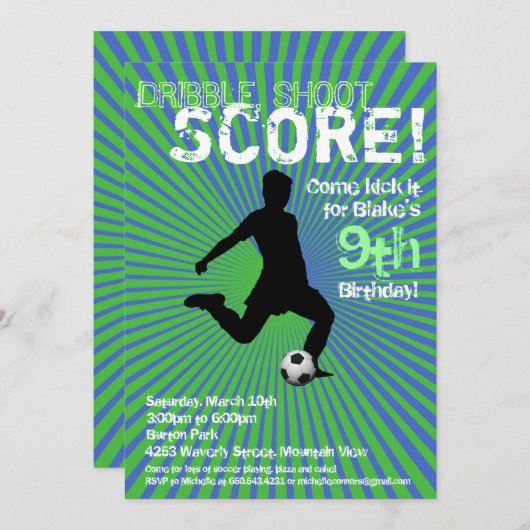 Uitnodiging van de voetbalpartij - Jongen, Groen e (Voorkant / Achterkant)