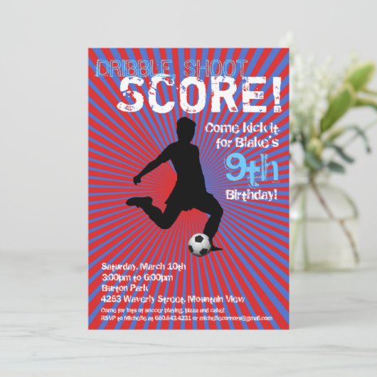 Uitnodiging van de voetbalpartij - Jongen, Rood en (Staand voorkant)