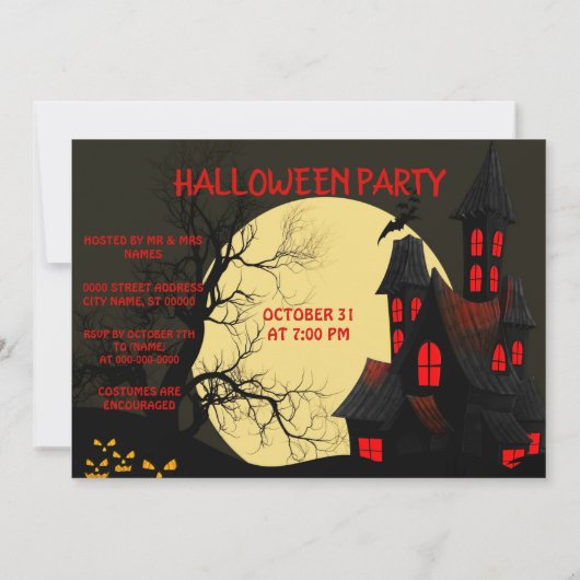 Uitnodiging van de volle Moon Halloween-partij (Achterkant)