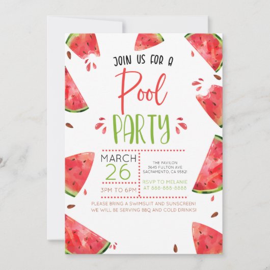 Uitnodiging van de Watermelon Thmed Summer Pool (Voorkant)