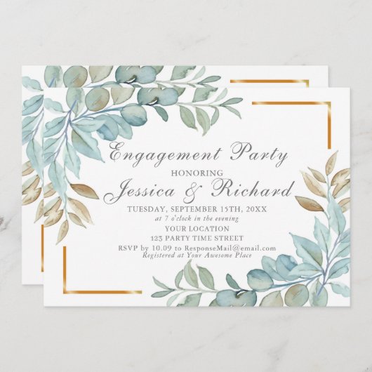 Uitnodiging van de waterverf Engagement Party (Voorkant / Achterkant)