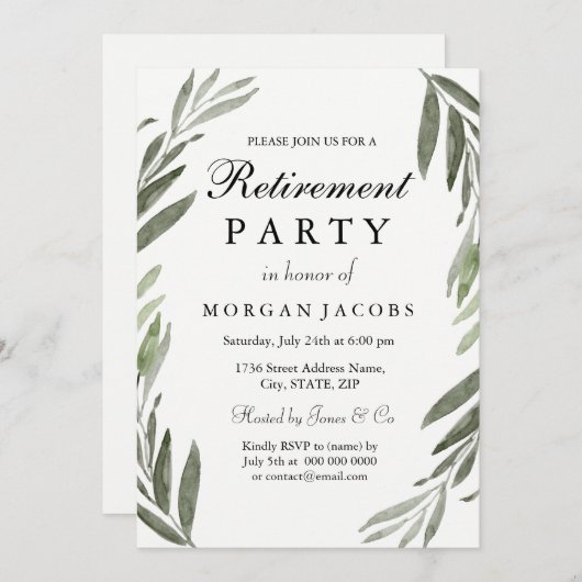 Uitnodiging van de Waterverf Green Leaf Retirement (Voorkant / Achterkant)