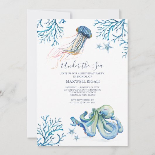 uitnodiging van de waterverf om de verjaardag van  (Voorkant)