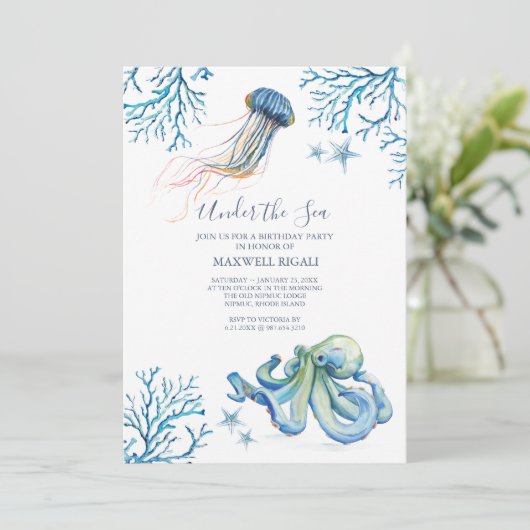 uitnodiging van de waterverf om de verjaardag van  (Staand voorkant)