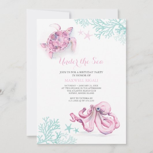 uitnodiging van de waterverf om de verjaardag van  (Voorkant)