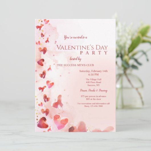 Uitnodiging van de Waterverf Valentijnsdag (Staand voorkant)