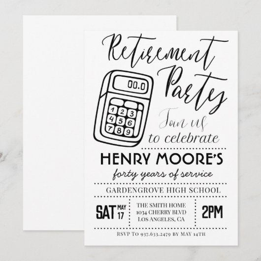 Uitnodiging van de wiskunde-Teacher Retirement Par (Voorkant / Achterkant)