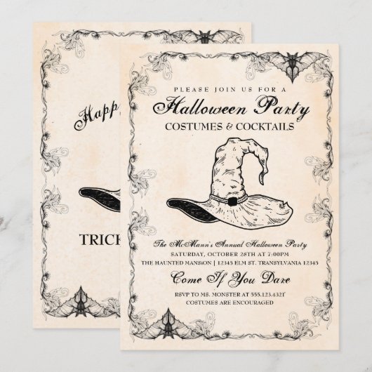 Uitnodiging van de Witch Halloween Partij (Voorkant / Achterkant)