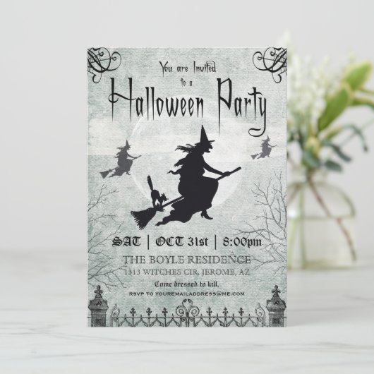 Uitnodiging van de Witch Halloween Partij (Staand voorkant)
