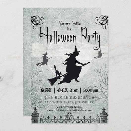 Uitnodiging van de Witch Halloween Partij (Voorkant / Achterkant)