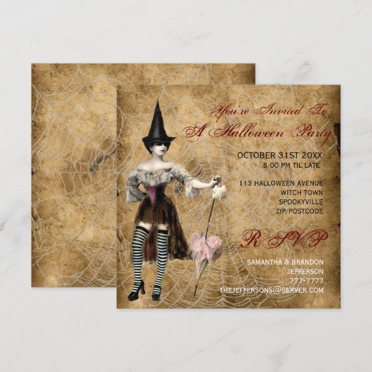 Uitnodiging van de Witch Halloween Partij (Voorkant / Achterkant)
