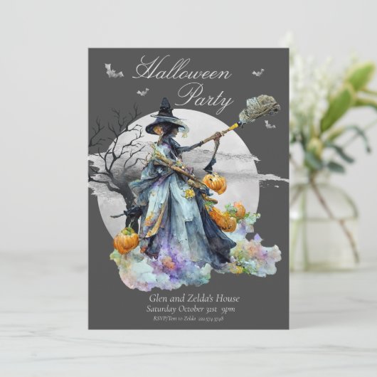 Uitnodiging van de Witch Halloween Partij (Staand voorkant)