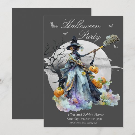 Uitnodiging van de Witch Halloween Partij (Voorkant / Achterkant)