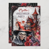 Uitnodiging van de Witch Halloween Partij (Voorkant / Achterkant)