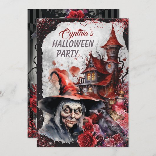 Uitnodiging van de Witch Halloween Partij (Voorkant / Achterkant)