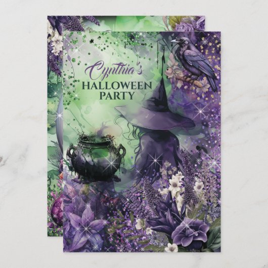 Uitnodiging van de Witch Halloween Partij (Voorkant / Achterkant)