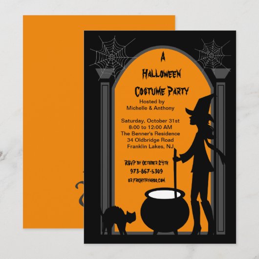 Uitnodiging van de Witches Brew Costume Party (Voorkant / Achterkant)