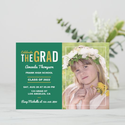 Uitnodiging van de witte, gouden en groene GraduPa (Staand voorkant)
