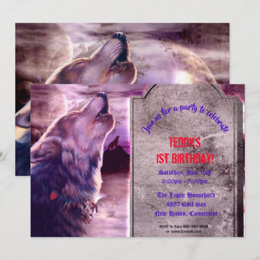 Uitnodiging van de Wolf Halloween Party (Voorkant / Achterkant)
