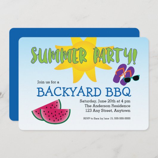 Uitnodiging van de zomerpartij met Watermelon & Su (Voorkant / Achterkant)