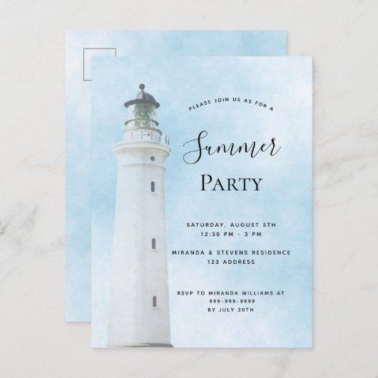 Uitnodiging van de zomerpartij strandvuurtoren (Voorkant / Achterkant)