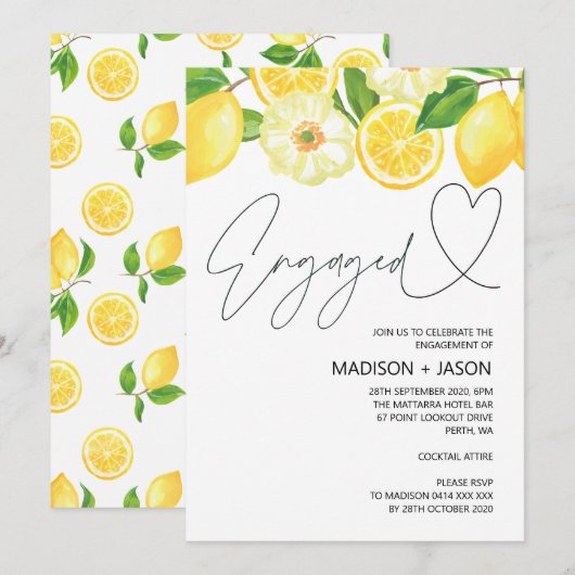 Uitnodiging van de zomertijdlemon Engagement Party (Voorkant / Achterkant)
