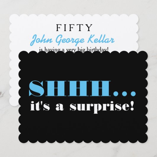 Uitnodiging van de zwarte en blauwe verrassingsdag (Voorkant / Achterkant)