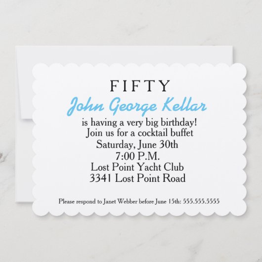 Uitnodiging van de zwarte en blauwe verrassingsdag (Achterkant)