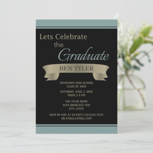 Uitnodiging van de zwarte en Blauwgroen/blauwe Gra (Staand voorkant)