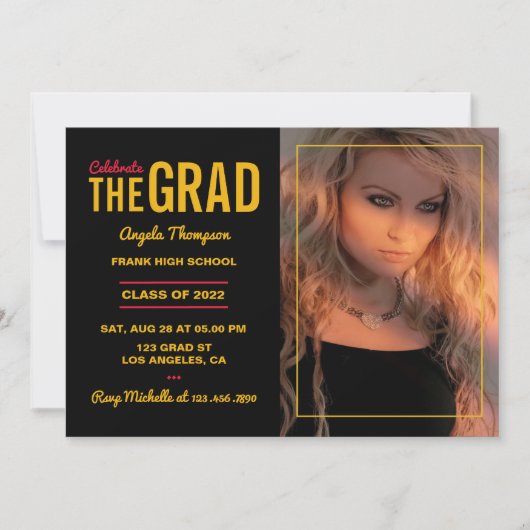 Uitnodiging van de Zwarte en Gouden GraduPartij (Voorkant)