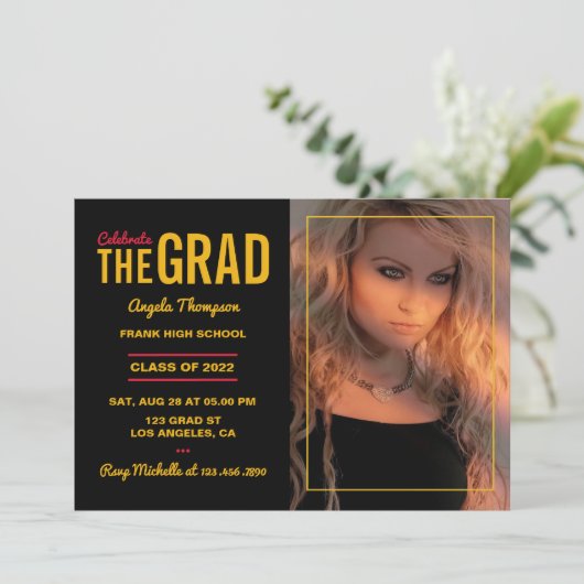 Uitnodiging van de Zwarte en Gouden GraduPartij (Staand voorkant)