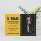 Uitnodiging van de Zwarte en Gouden GraduPartij (Staand voorkant)