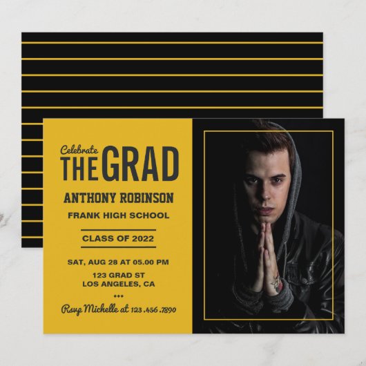 Uitnodiging van de Zwarte en Gouden GraduPartij (Voorkant / Achterkant)