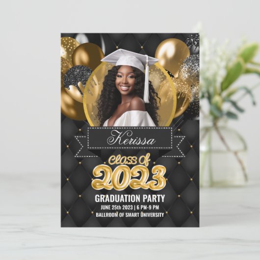 Uitnodiging van de Zwarte en Gouden GraduPartij (Staand voorkant)