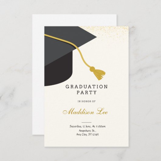 Uitnodiging van de Zwarte en Gouden GraduPartij (Voorkant / Achterkant)